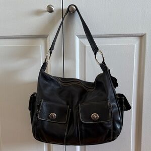 Big Roots Black Leather Shoulder Bag